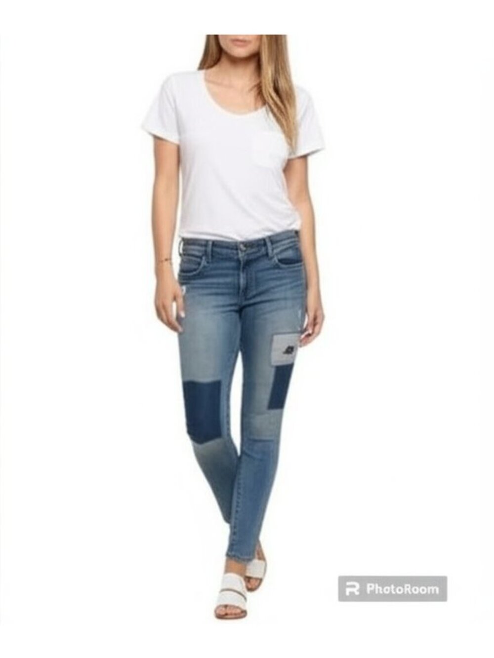 LOFT Relaxed Skinny Jeans | Distressed Patched Denim | Size 28/6